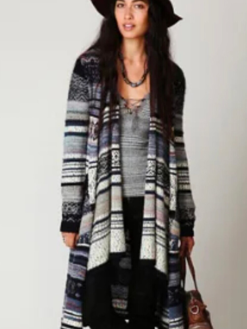 Free People Small Blue Aztec Boho Cardigan Sweater